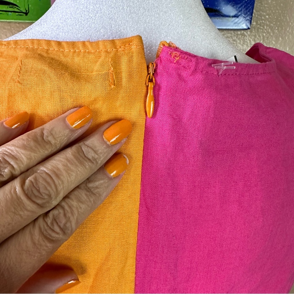 Athena Marie Women Sleeveless Smocked 55% Linen Midi  Dress Sundress Summer Sz L - Picture 5 of 9